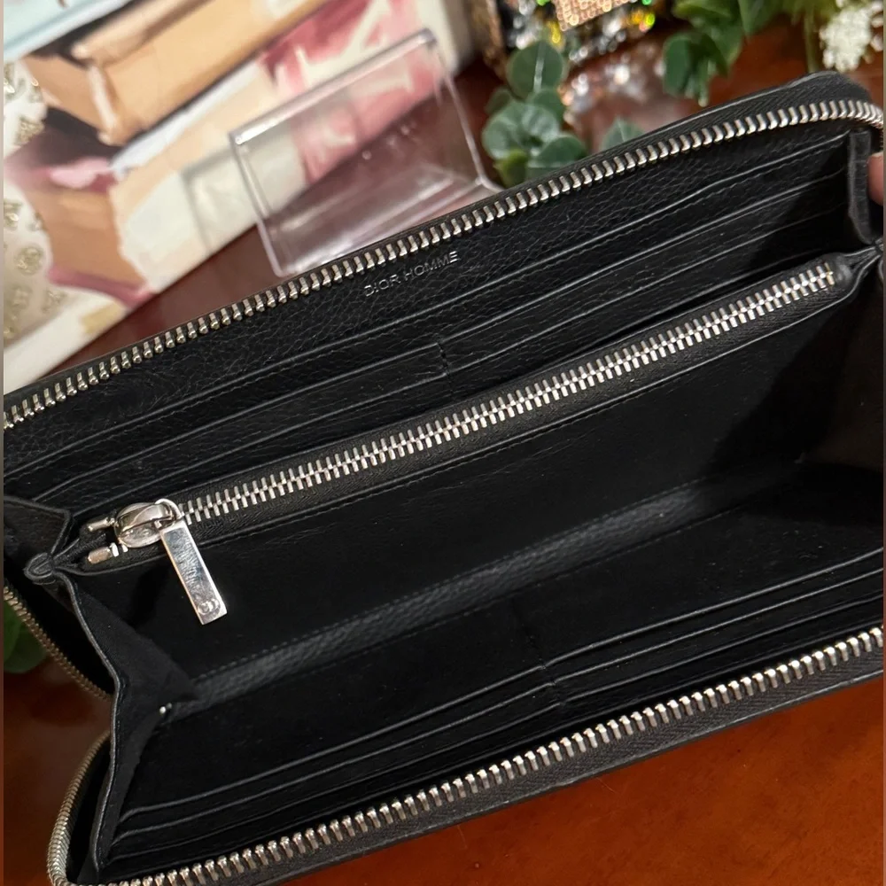 Dior Homme Black Grained Calfskin Long Zip Around Wallet
